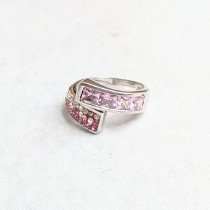 Sterling Silver Ring Pink Topaz CZ Size 6.5 Bypass